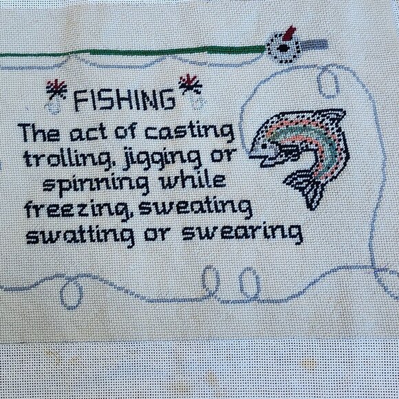 20 x 15 Inches Finished Cross Stitch Canvas Fishermans Quote #13 - Picture 4 of 5